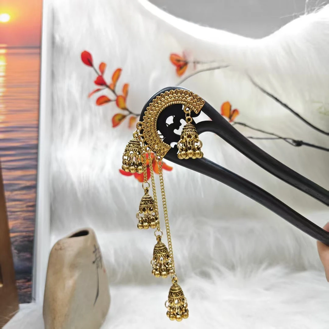 K142金色长流苏原创气质时尚15公分发簪