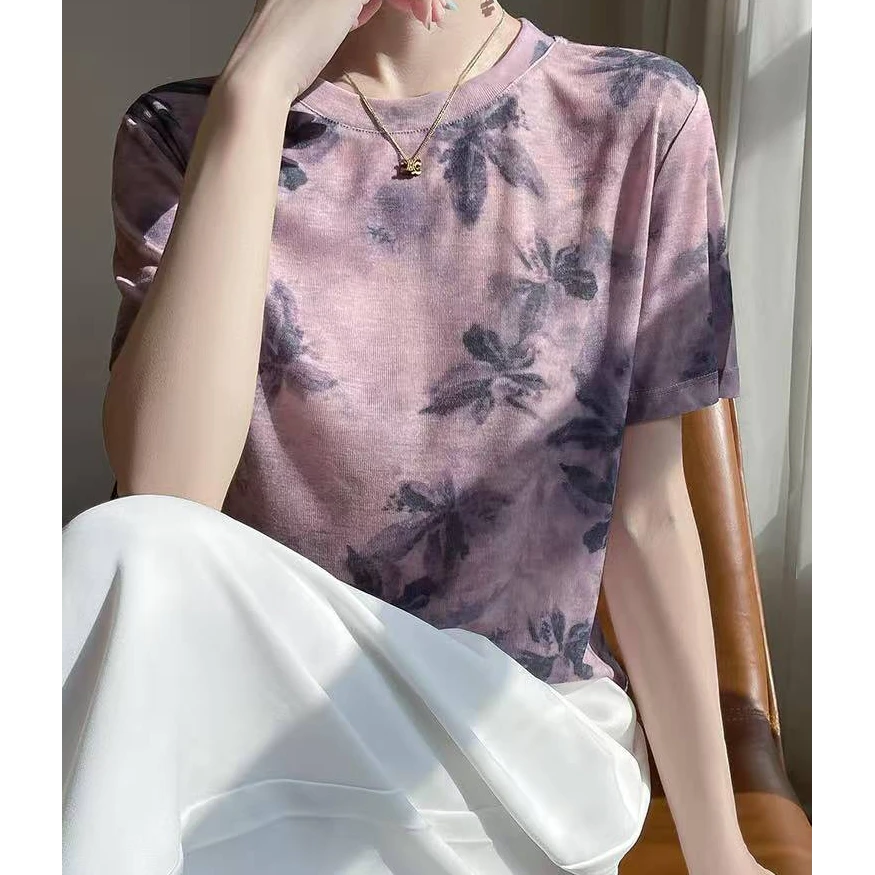 夏季新款清凉透气莱赛尔高品质晕染圆领短袖A79