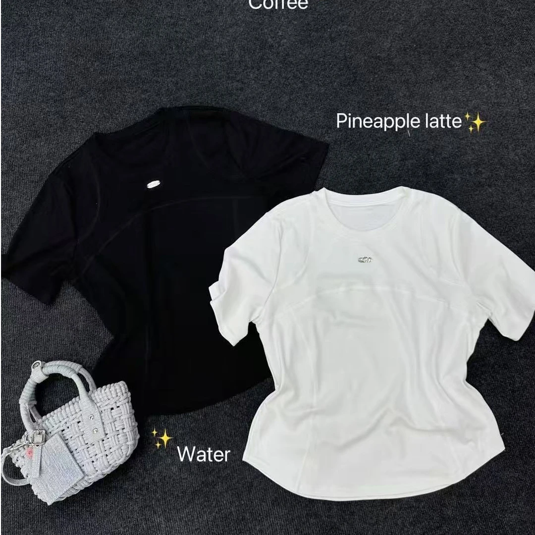 修身法式纯色女士T恤春夏拼接吸汗短袖打底夏季圆领速干衣