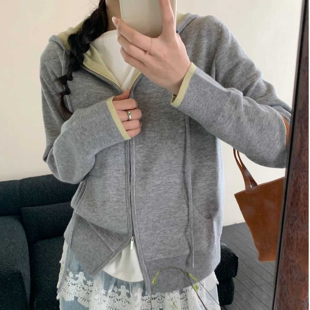 【素简.670162】春款上新撞色帽衫宝藏上新精纺绵羊毛针织衫