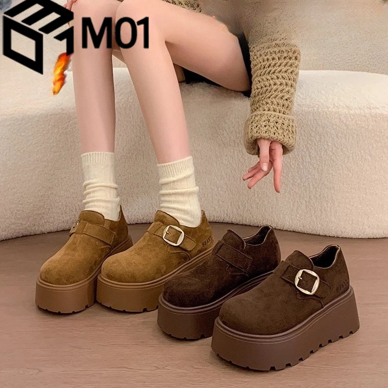 M01小个子增高厚底勃肯鞋女2025秋冬季新款加绒保暖雪地乐福鞋
