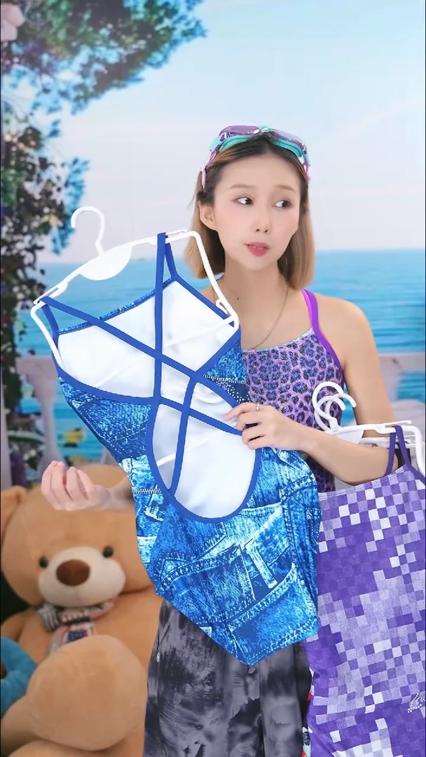 氨纶三角连体泳衣?****✨鎏酸高街牛仔泳衣