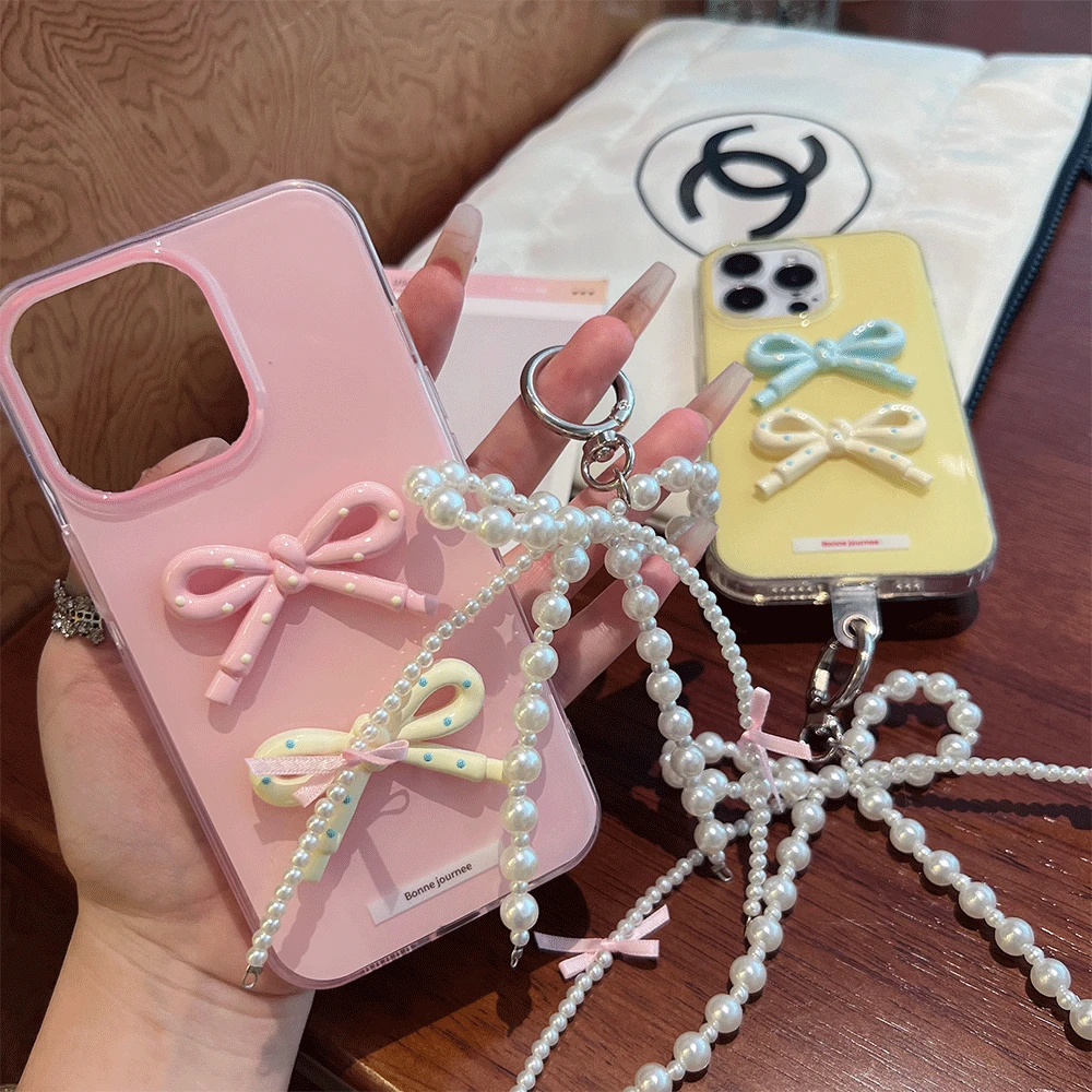 粉波点蝴蝶结适用苹果iphone小米15/14/13promax防摔手机壳女