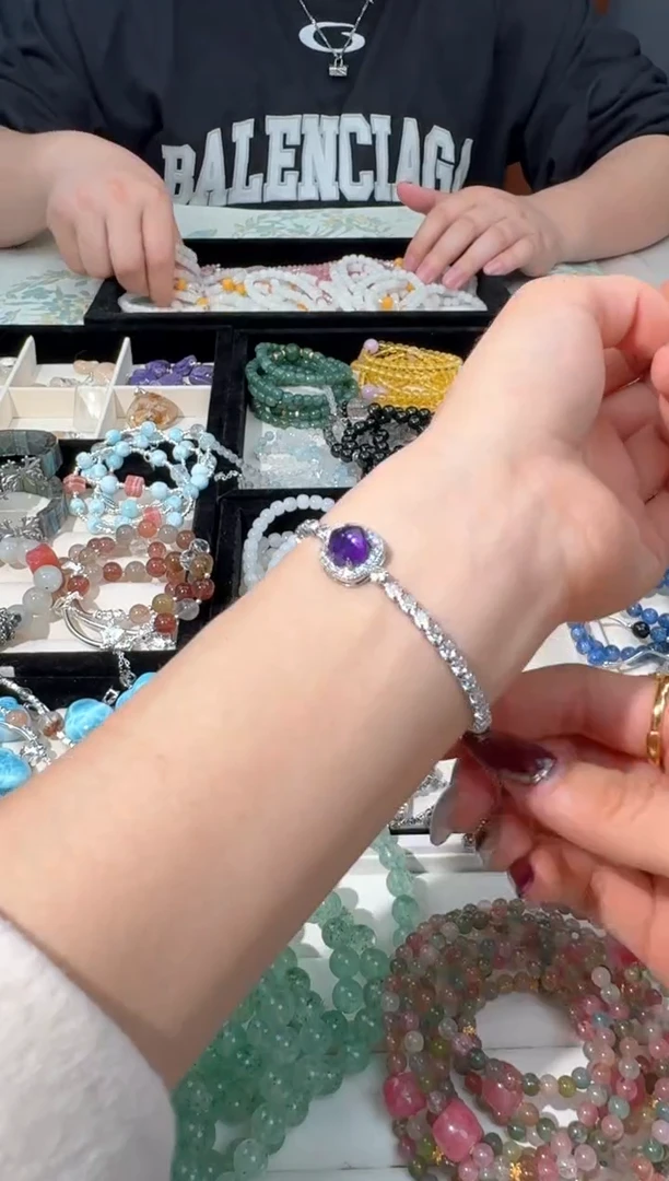 【闪购商品】水晶手链钛钢Y007紫水镶嵌手链