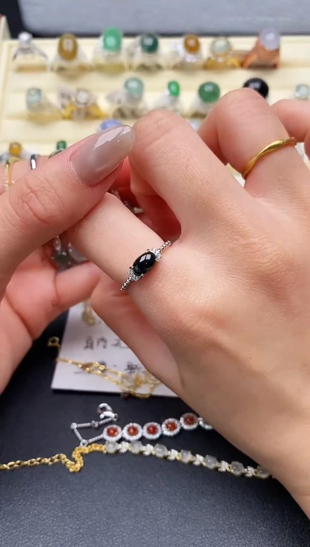 【闪购商品】翡翠戒指银S925镶嵌缅甸天然A货翡翠222   2-3