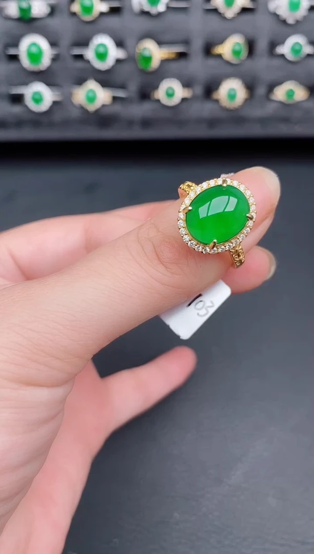 银S925镶嵌戒指翡翠天然a货翡翠119