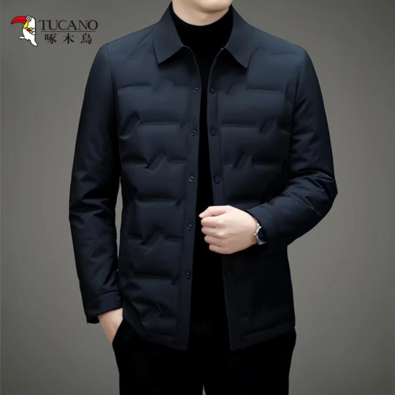 啄木鳥公务员羽绒棉服男士男生百搭轻薄开衫翻领秋冬保暖时尚外套