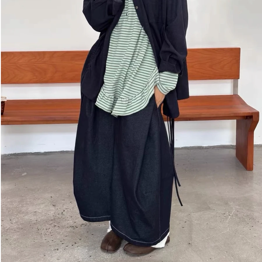 经典耐搭日式复古文艺廓形设计九分牛仔休闲裤