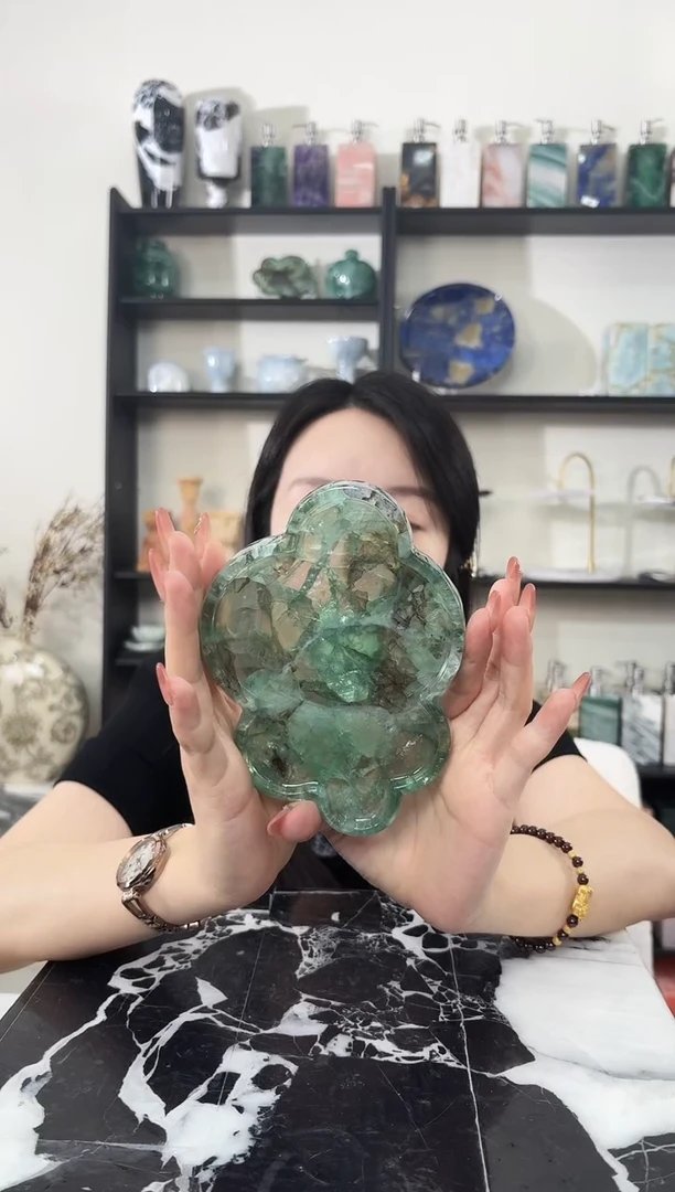 石材绿水晶云朵盘026