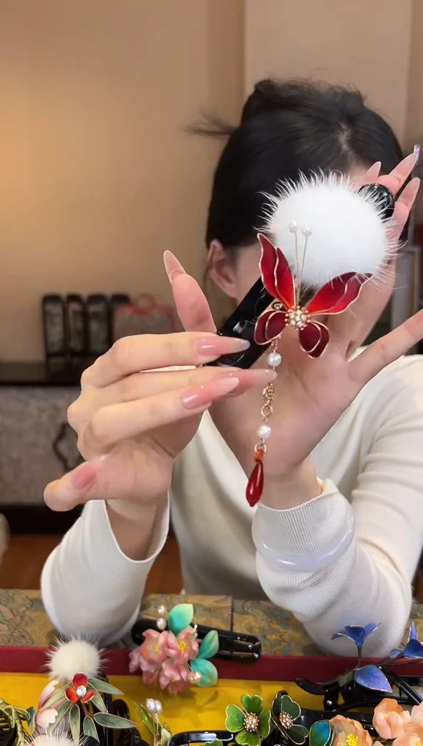 刺绣非遗绒花（发饰）
