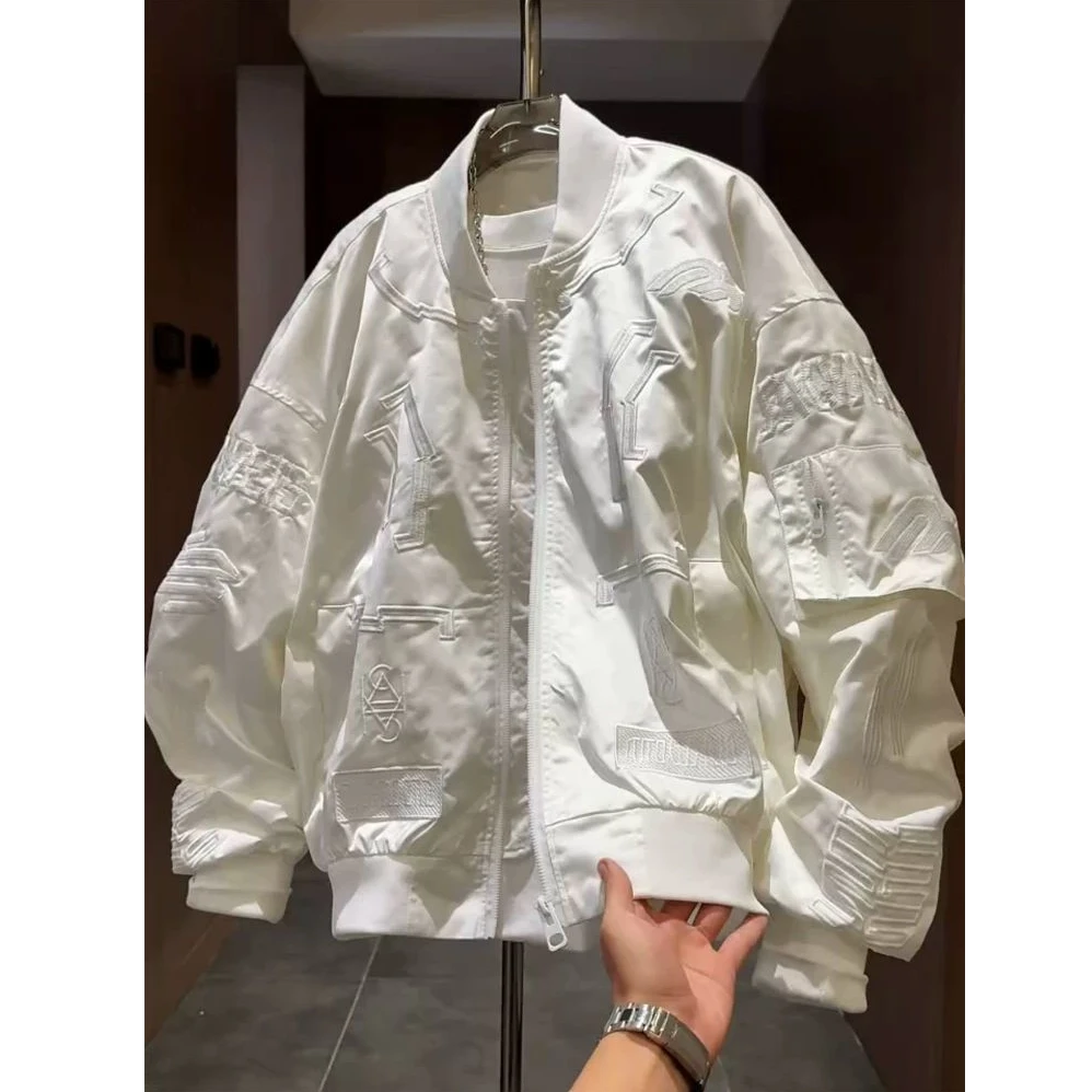 ins潮牌刺绣休闲夹克男春秋大码300斤宽松百搭美式立领棒球服外套