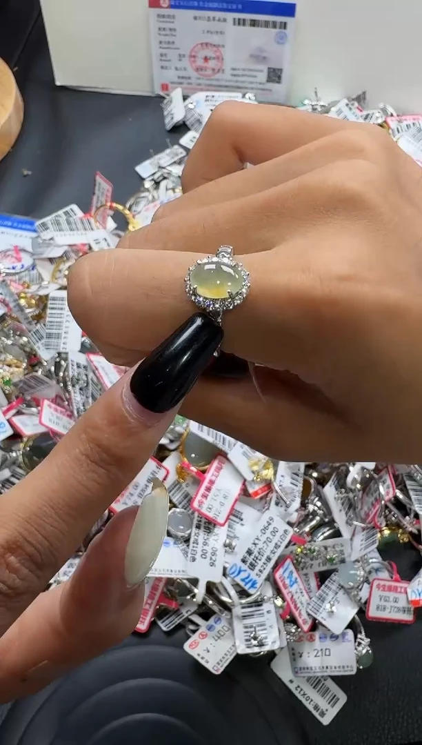 翡翠戒指银S925镶嵌戒指558