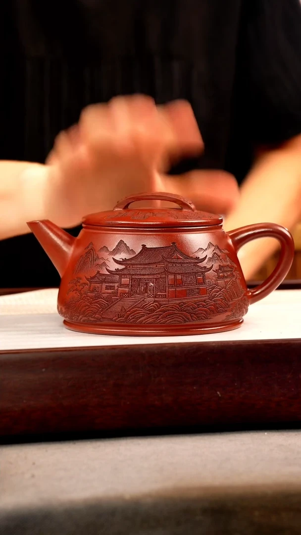 茶壶紫砂龙血砂 剑流石瓢 刻绘