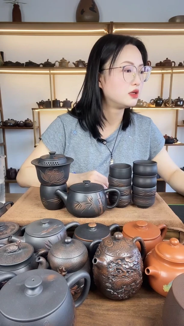 建水紫陶竹子400cc  9件套