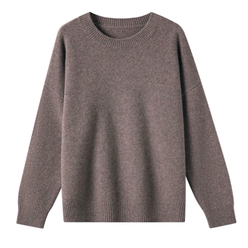 【欧诗莲】≈420克女式厚款山羊绒羊毛女花纱圆领套头上衣25046