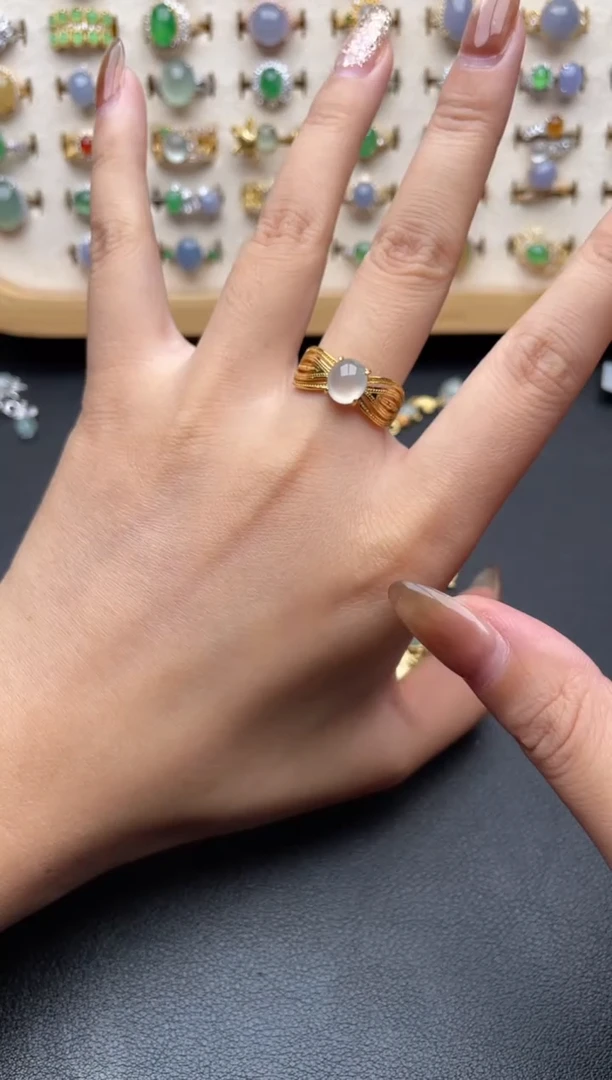 翡翠戒指银S925镶嵌一物一证一礼盒