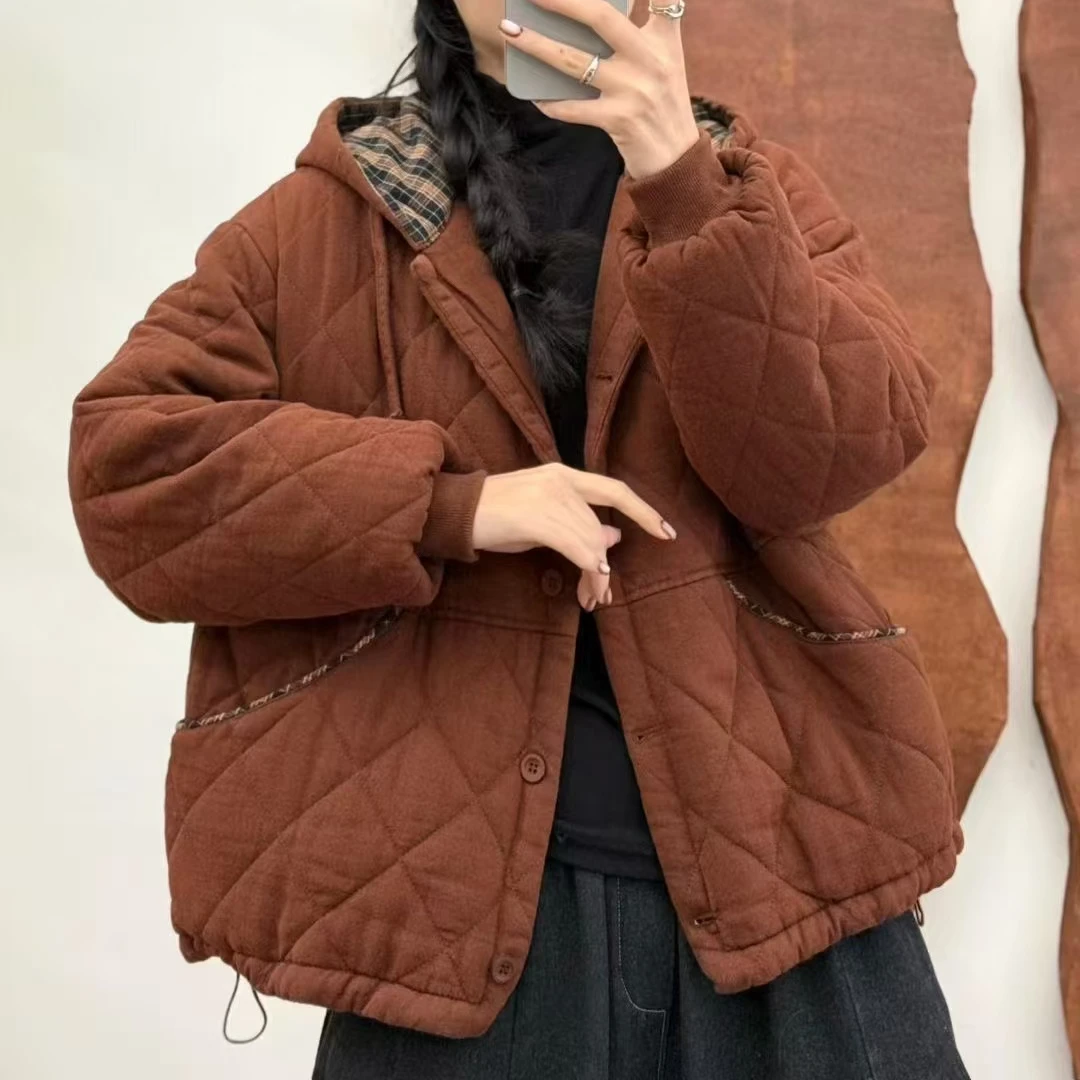 18518新款冬季加厚简约宽松休闲百搭时尚连帽棉服外套