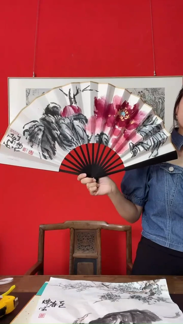 国画WX蔡 红祥 折扇 大写意牡丹