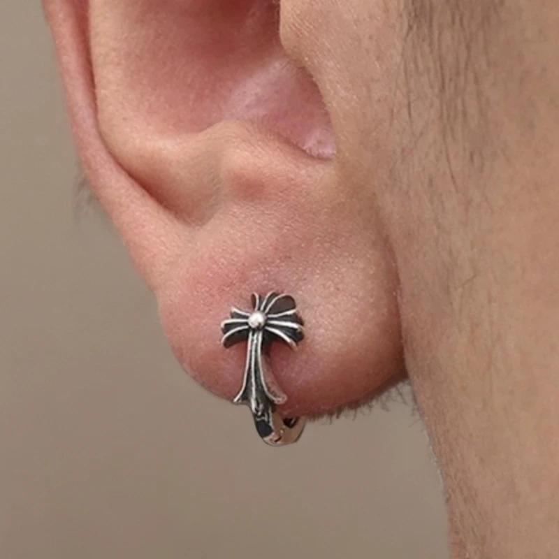 925银耳饰 S925纯银做旧罗心耳扣时尚复古小众简约男女同款