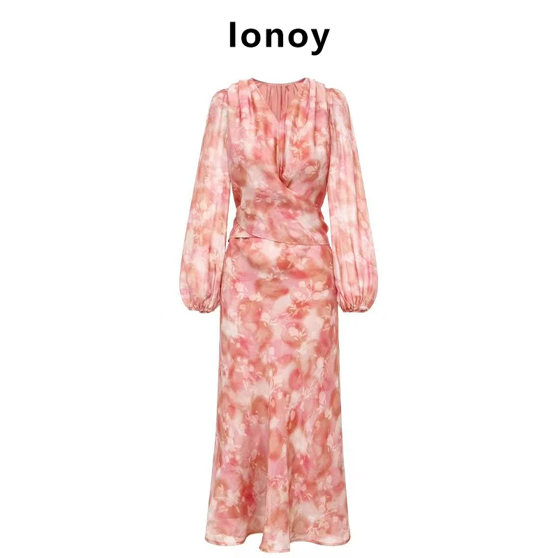 IONOY【桑蚕丝】G038碎花显瘦气质长裙春夏法式夏季时尚长款禁机洗