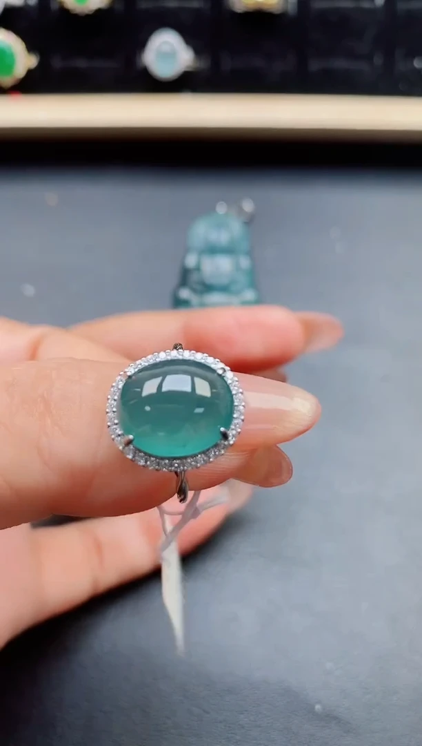 翡翠戒指银S925镶嵌21321