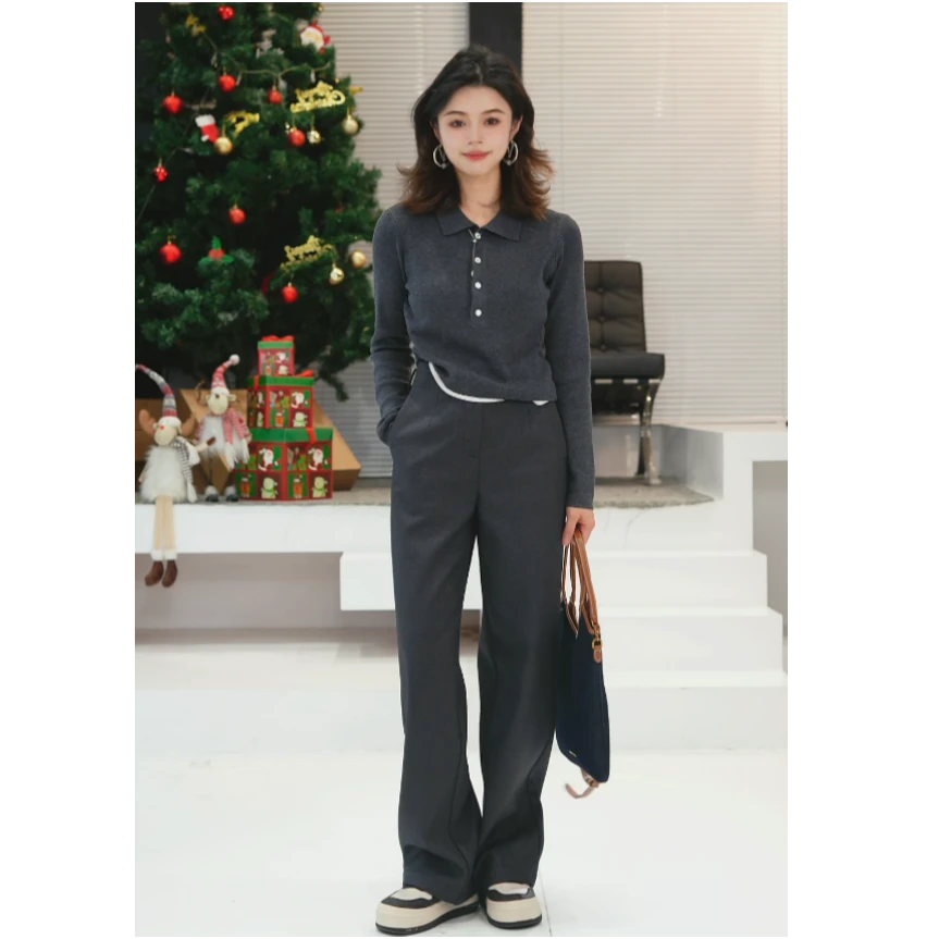 小个子定制秋冬新款加绒加厚西装裤正装灰色时尚气质直筒