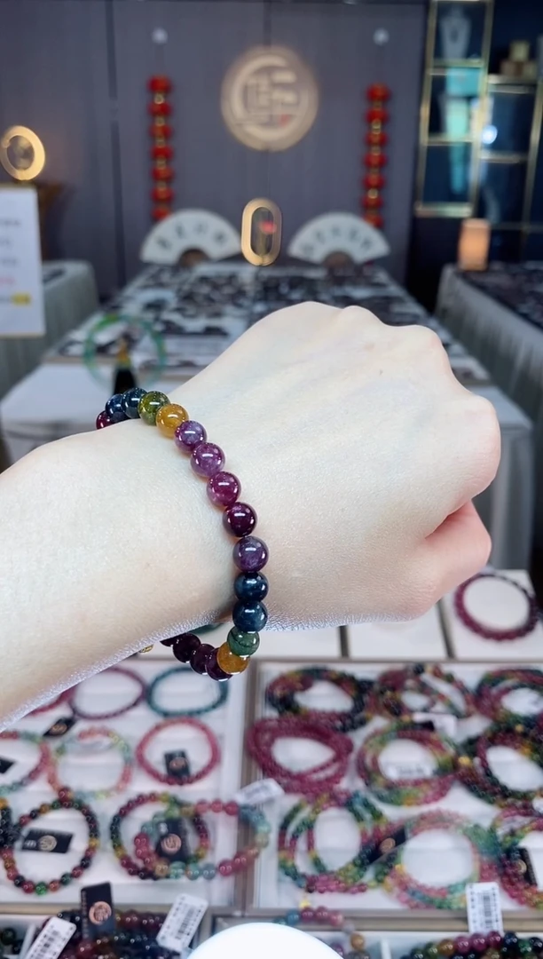 未镶嵌老矿碧玺彩虹单圈手串7mm+碧玺dan多样性发货一条