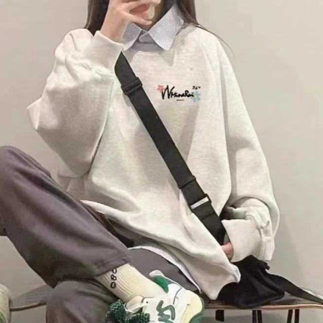 新款S458浅花灰W花休闲圆领卫衣