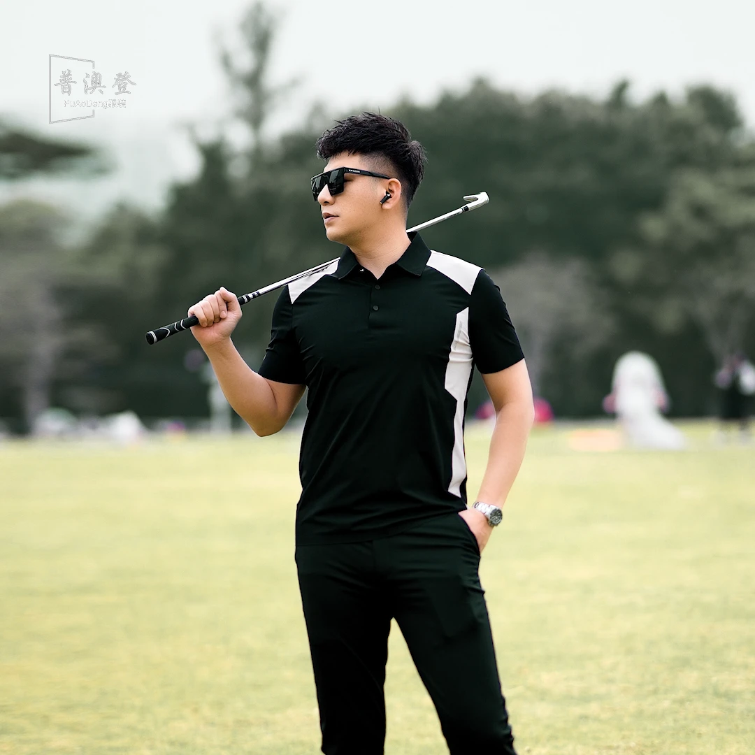 普澳登 轻户外撞色轻奢潮流运动休闲无缝拼接男士速干短袖polo衫