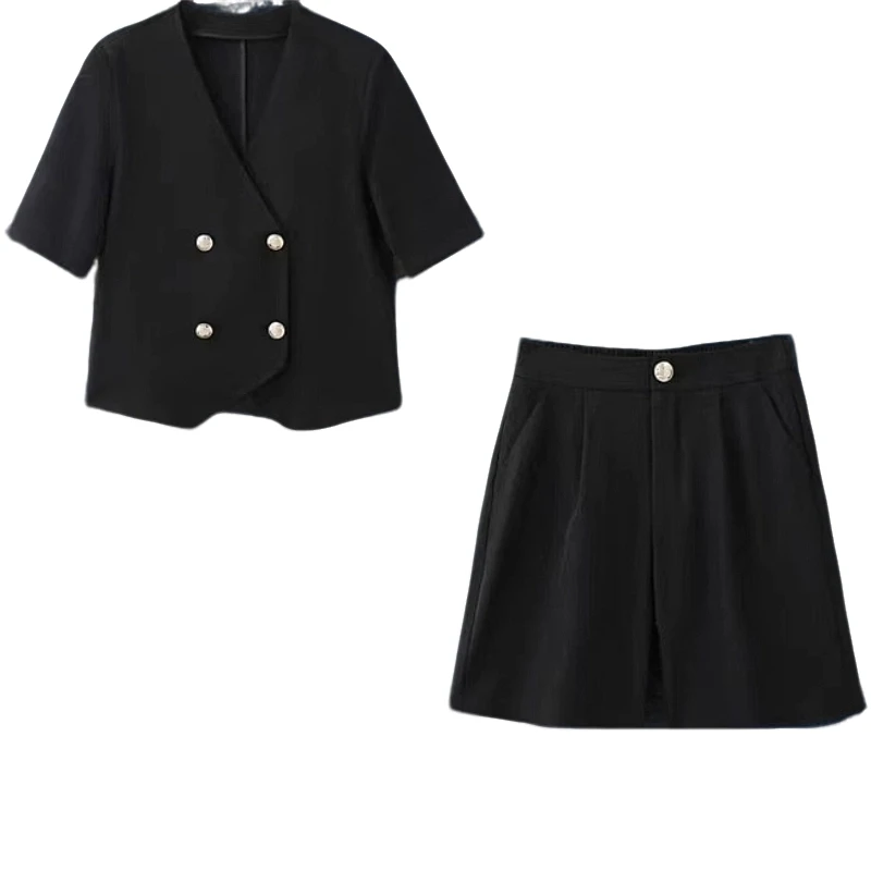 时尚两件套装短袖上衣宽松短裤套装西装气质高腰时尚休闲夏季