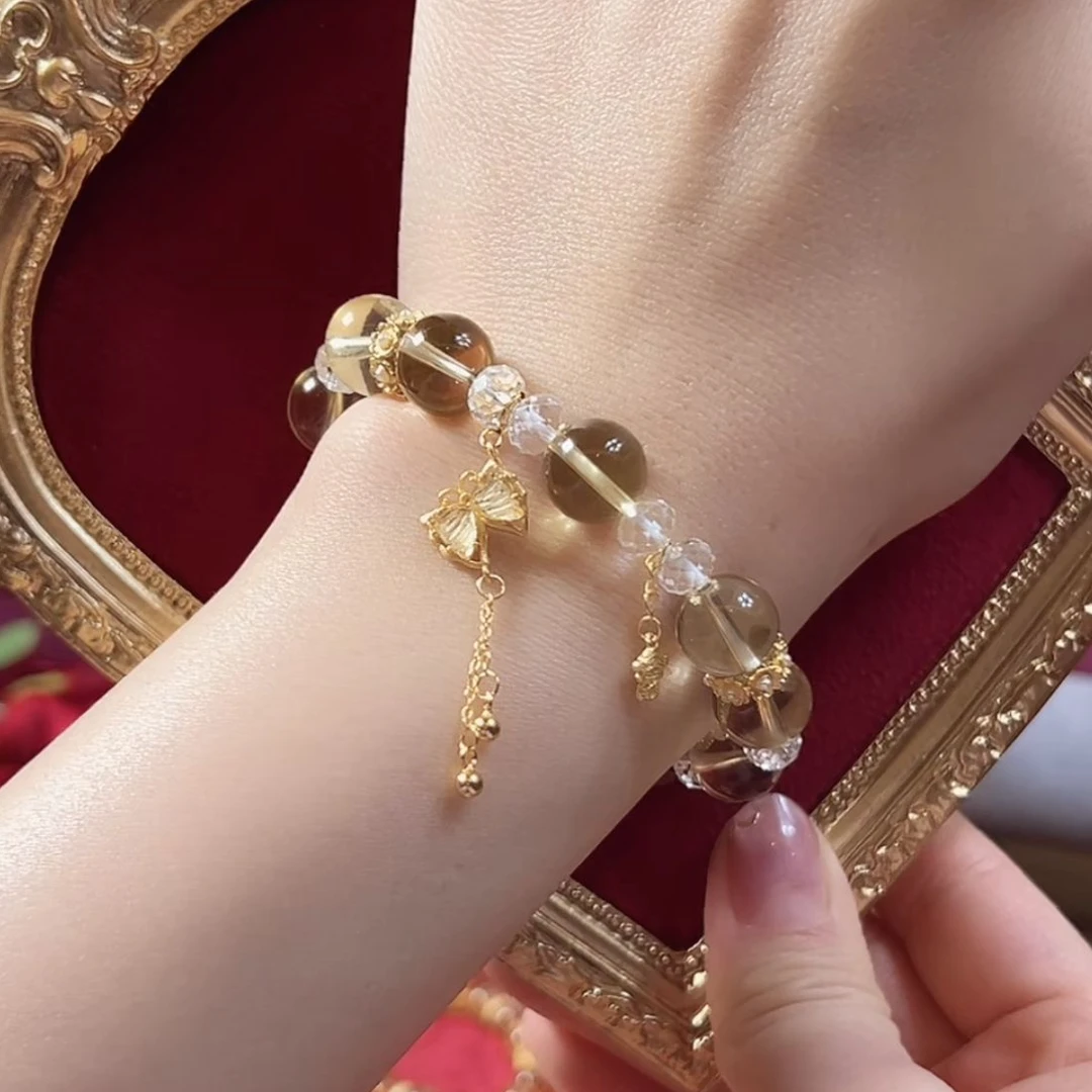 福玺阁原创 贵气单圈蝴蝶天然黄水晶手串