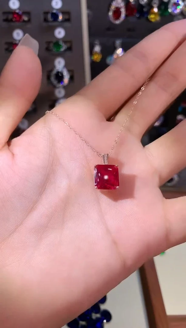 银S925镶嵌颈饰红宝石10玫瑰金