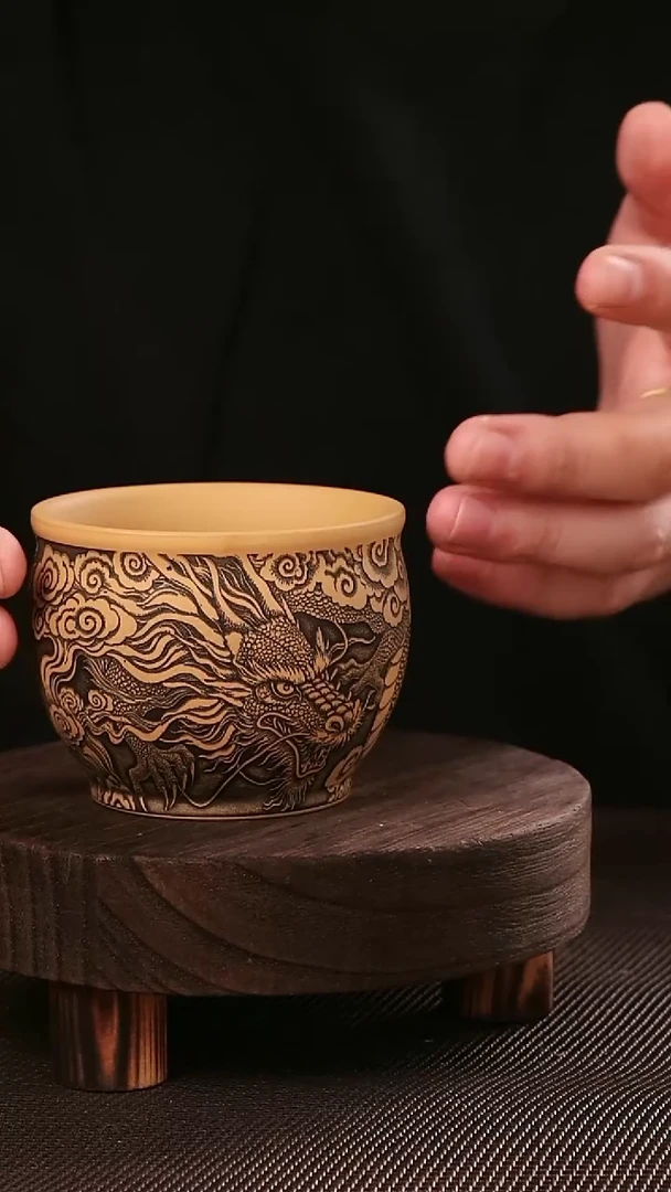 茶杯紫砂紫砂刻绘主人杯龙行天下