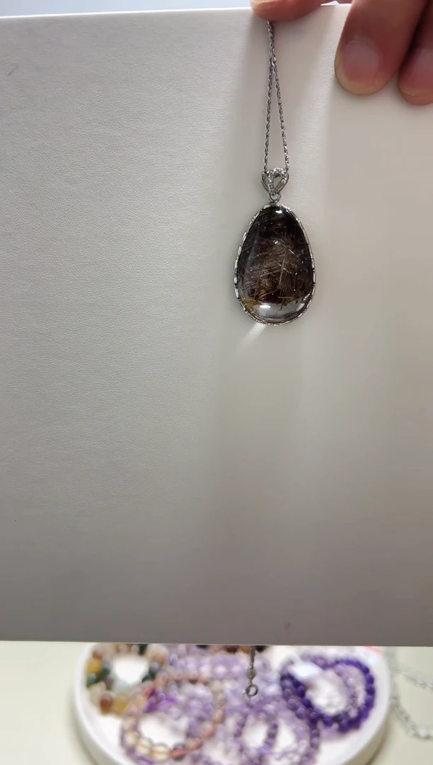 水晶摆件银S925镶嵌天然发晶吊坠A0001