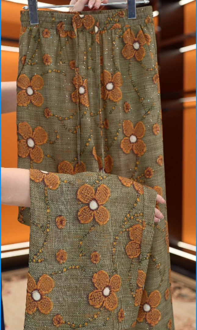 【3D烫花工艺】蚕物2025新款高腰垂直冰丝凉感透气阔腿裤c012彭彭