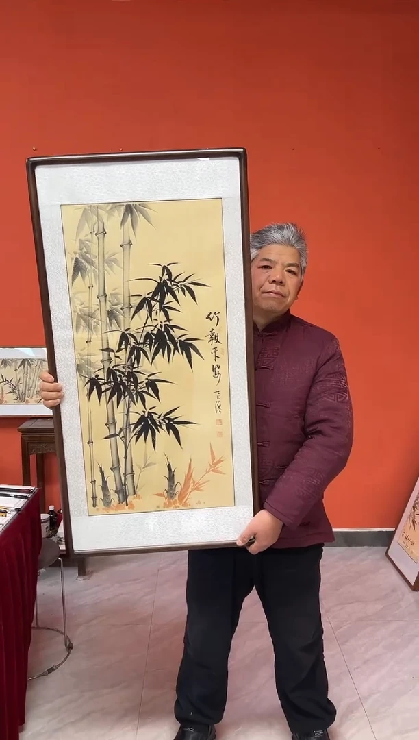 书法张富民手绘作品/竖幅 竹报平安//50*100古宣