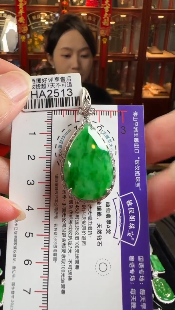 颈饰18K金镶嵌翡翠HA2513冰绿滴水