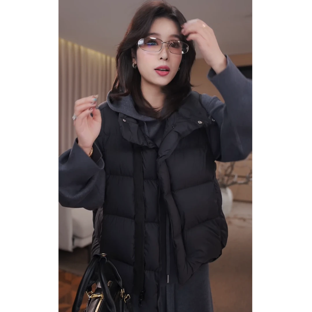 广州琴姐【绒焙锁温】洋气百搭白鸭绒立领无袖马甲女羽绒服马夹0822