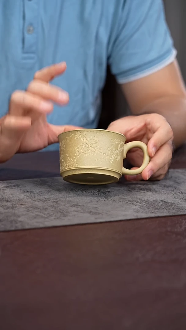 茶杯紫砂紫砂刻绘把手杯
