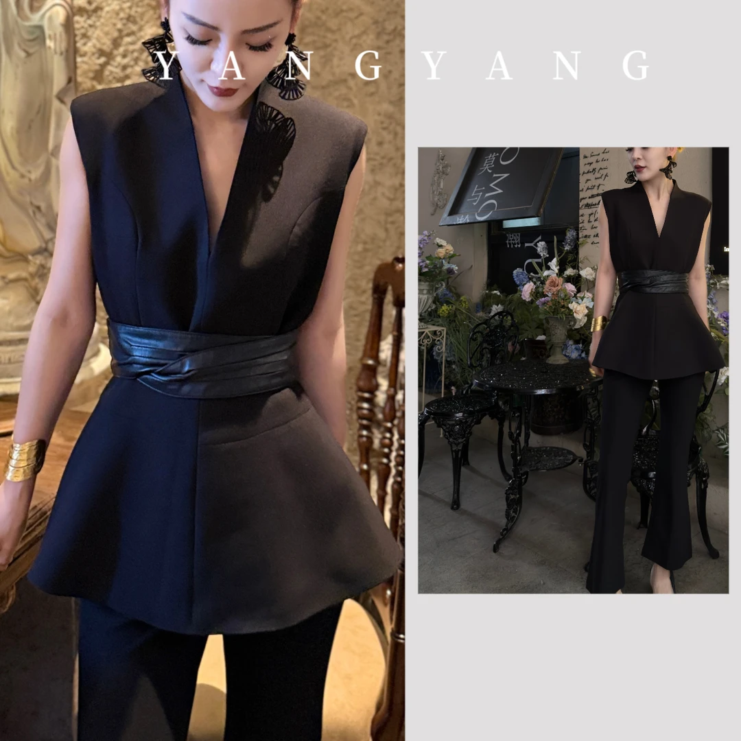 YANGYANG 设计师精致百搭收腰修身无袖洋气女衣尽显女神范上衣