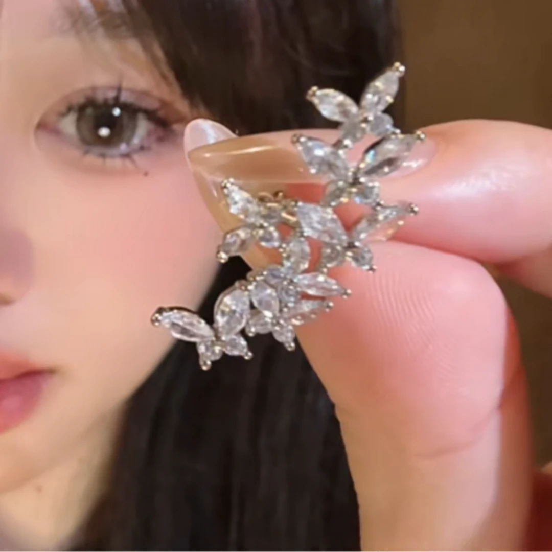 铜合金合成锆石耳饰 时尚简约气质蝴蝶耳夹精致个性耳饰D028百搭