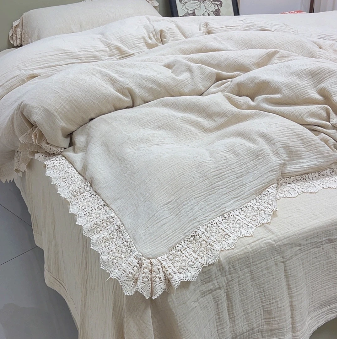 【棉麻四件套】全棉A类色织提花双层纱四件套床上用品