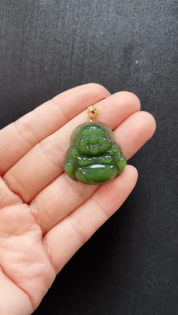 吊坠(赠链)18K金镶嵌和田玉多样性发一