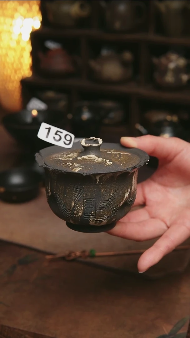 159号紫砂全手侘寂粉引盖碗120-125毫升