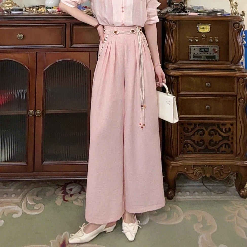 【十一港风】复古通勤后腰松紧垂感宽松百搭休闲长裤2504K613