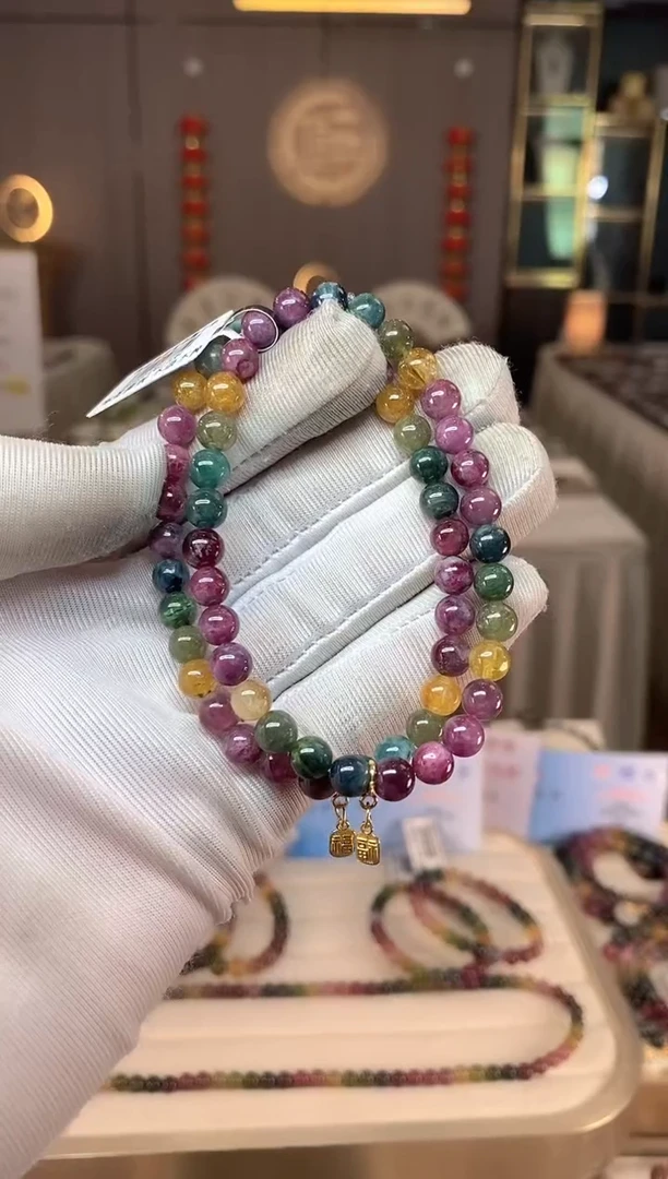 未镶嵌老矿碧玺色标彩虹单圈手串7mm+碧玺多样性发一条xion