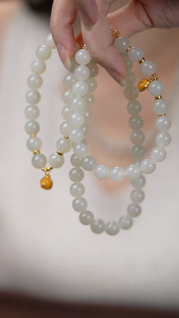 套链银S925镶嵌和田玉9-10mm和田玉白玉套链（项链+手链）