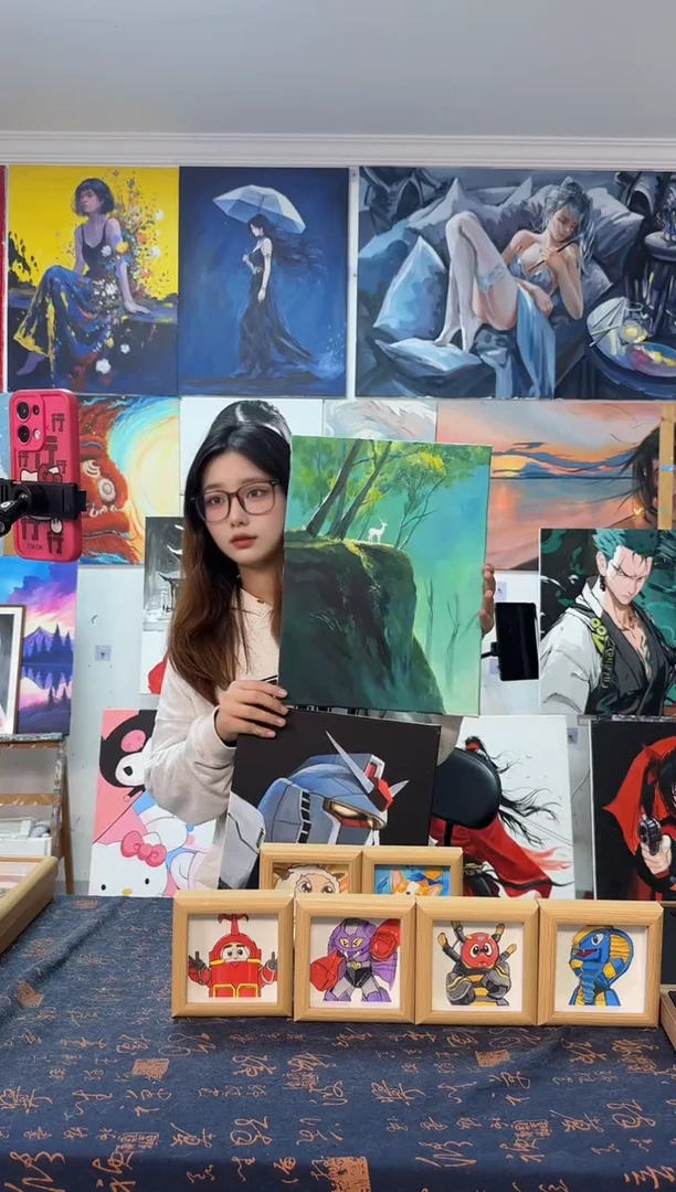 丙烯画大*胖森林白鹿丙烯画s加框