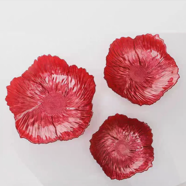 复古家用花朵盘水晶玻璃水果盘大30CM中25CM小20CM