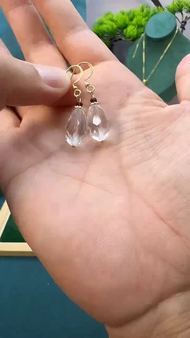 水晶耳饰14K金镶嵌E128